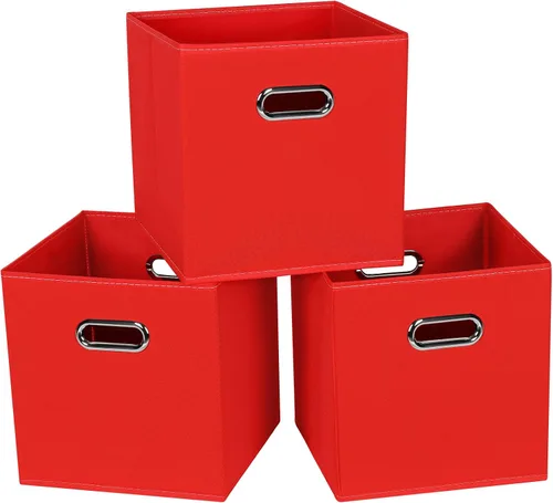 Vista 16 de STOREONE - Cubos de almacenamiento de tela con contenedores de cestas (28x28x28 cm) con asas dobles para estante, armario, organizadores de Negro