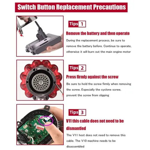 Vista 5 de Botón de interruptor de gatillo reforzado para Dyson V10 V11 V15 piezas de repuesto para aspiradoras, botón de encendido duradero mejorado