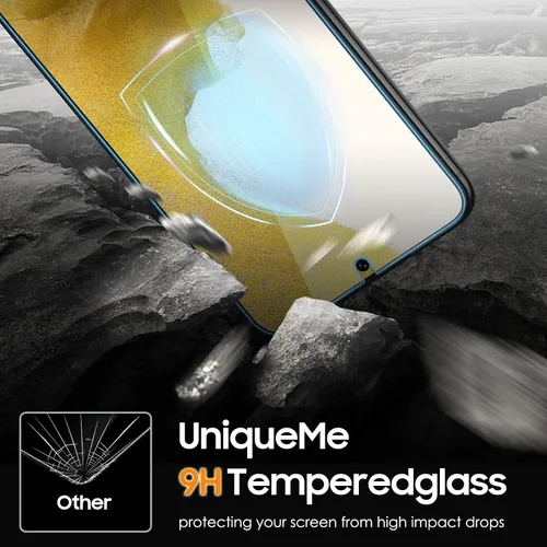 Vista 3 de UniqueMe Protector de pantalla de vidrio templado compatible con Samsung Galaxy S22 5G de 6.1 pulgadas + protector de lente de cámara con marco