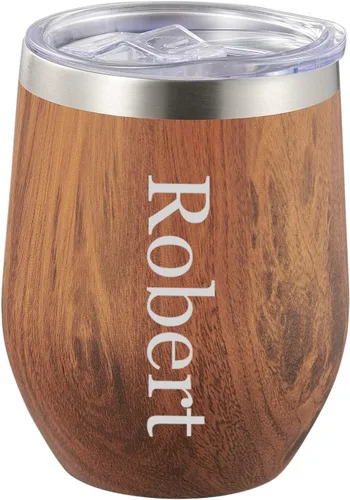 Vista 7 de Visol Taza de viaje personalizada de madera de vino de acero inoxidable de doble pared aislada (monograma romano)