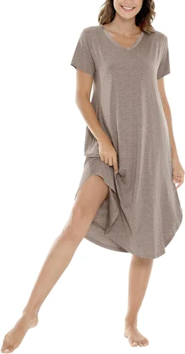 Vista 30 de NACHILA Bamboo Viscose Nightgowns for Women Cooling Short Sleeve Sleepshirt A-aqua Green