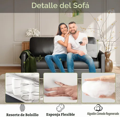 Vista 6 de 56 '' Sofá de dos plazas de cuero negro con USB para sofá de sala de estar