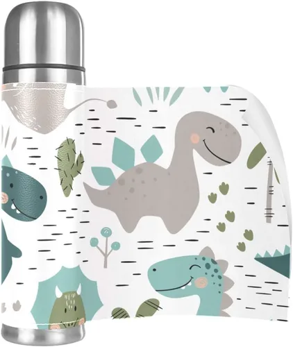 Vista 8 de Taza de acero inoxidable con aislamiento al vacío, de cuero, con diseño de dinosaurio, botella de agua para bebidas frías y calientes, para niños