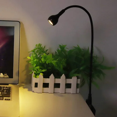 Vista 2 de Luz de computadora de cuello de cisne, lámpara de escritorio portátil USB LED de cuello flexible de 1 W, lámparas con puerto de carga USB para 04