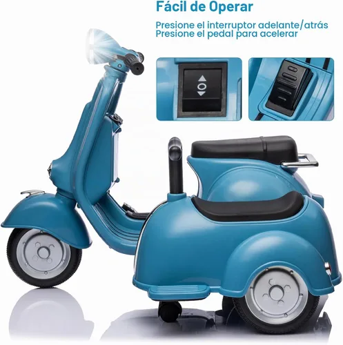 Vista 3 de Vespa - Juguete de motocicleta con licencia para niños, 2 asientos, 3 Azul