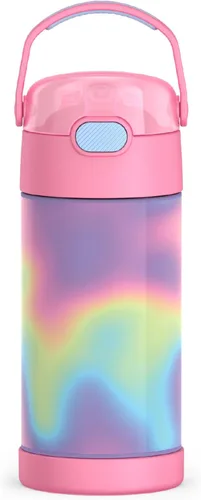 Vista 32 de THERMOS FUNTAINER - Botella de agua con pajilla, 12 onzas, botella de agua de acero inoxidable aislada al vacío para niños con tapa, color negro
