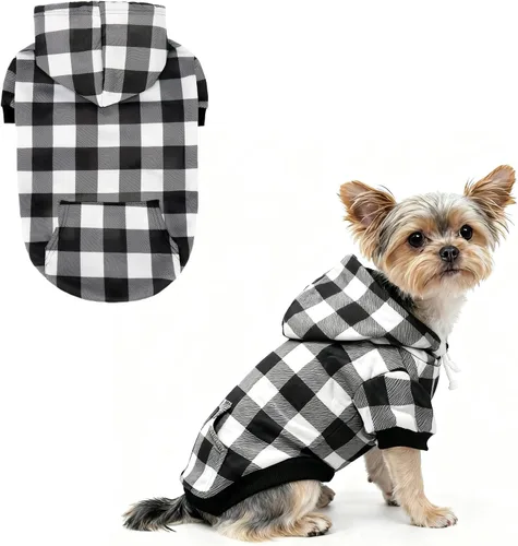 Vista 28 de KOOLTAIL Sudadera a cuadros con capucha, con gorro y bolsillo, para perros pequeños, medianos y grandes y gatos, abrigo suave y cálido para invierno