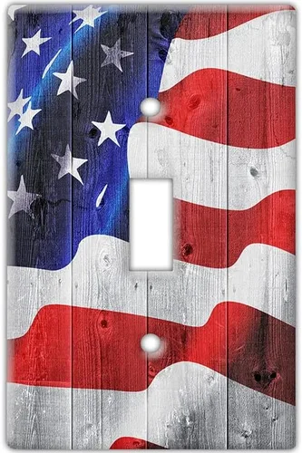 Vista 10 de Placa decorativa para interruptor de pared, placa decorativa de interruptor de bandera estadounidense, acabado de madera, ideal para porche y regalo