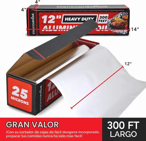 Vista 5 de Stock Your Home Rollo de papel de aluminio resistente, rollo de papel de aluminio de 300 pies x 12 pulgadas de ancho, papel de aluminio resistente