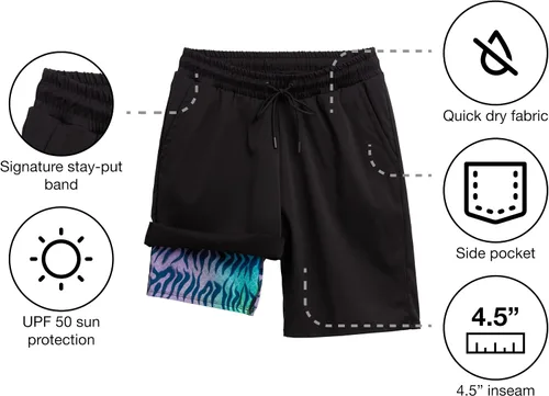 Vista 3 de TomboyX Pantalones cortos de natación con forro de 9 pulgadas, traje de baño deportivo inferior de tiro medio, protección solar UPF 50 (XS-6X)