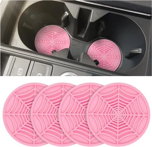 Vista 10 de BESULEN Portavasos para Automóvil, Paquete de 4 Alfombrillas Antideslizantes de PVC con Telaraña para Bebidas, Inserto Universal de 2.75 Pulgadas