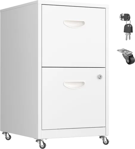 Vista 9 de Archivador móvil de 2 cajones con cerradura, archivadores de metal con ruedas, gabinete de almacenamiento enrollable negro, archivador vertical