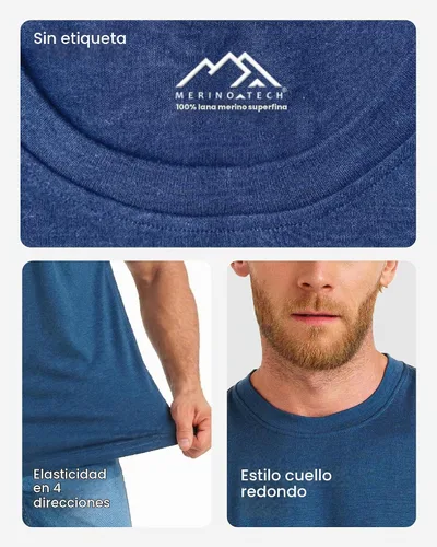 Vista 2 de Camiseta 100% de lana merino para hombre - Camiseta interior de capa base Azul ártico