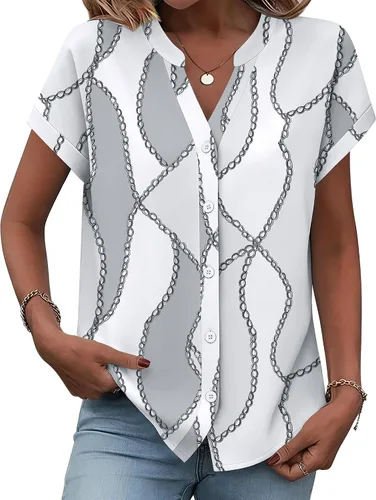 Vista 21 de Zeagoo Camisas con botones para mujer, camisetas de manga corta, cuello en V, blusas casuales de negocios