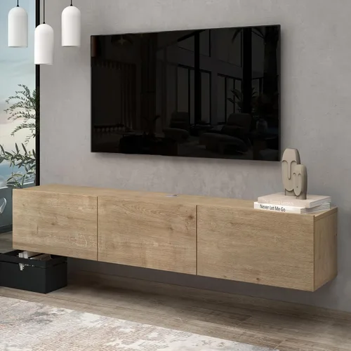 Vista 11 de Atelier Mobili - Soporte de TV flotante negro de 65 pulgadas, centro de entretenimiento flotante para TV de 80 pulgadas, gabinete de TV negro