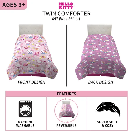 Vista 3 de Franco Ropa de cama para niños, edredón de microfibra suave, individual, Hello Kitty