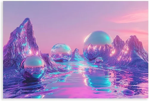 Vista 9 de ZMLIS Cyber Y2K Vaporwave Wall Art – Retro Futuristic Dreamcore Print – Aesthetic Neon Digital Decor for Bedroom Or Studio Canvas Wall Art Print