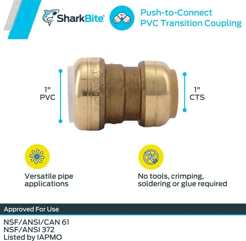Vista 5 de Shatg #Sharkbite acoplamiento de transición de PVC de 1/2” Cts x 1/2"., UIP4020A, 0 volts