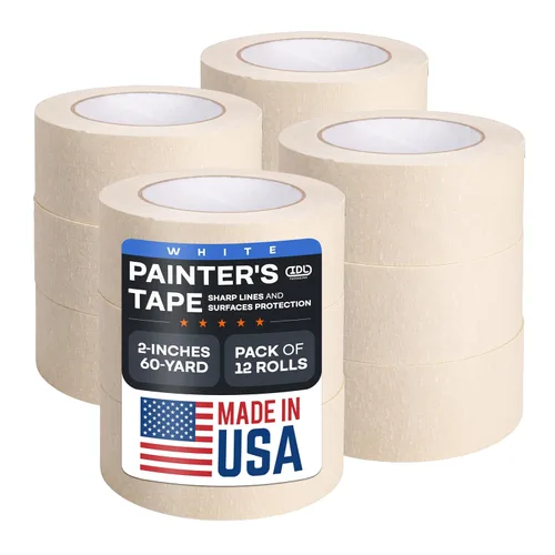Vista 14 de IDL Packaging Cinta adhesiva blanca de 1 1/2 pulgadas x 60 yardas (paquete de 3 rollos), adhesivo de goma natural, protección de líneas afiladas