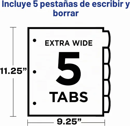Vista 4 de Avery Write & Erase Separadores de plástico de bolsillo para carpetas de 3 anillas, juego de 5 pestañas, funciona con protectores de hojas