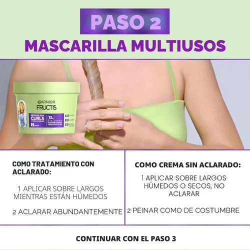 Vista 5 de Garnier Fructis Método para Rizos Productos para Cabello Rizado, Champú Hidratante Rellenador, Mascarilla Capilar y Spray Refrescante para Rizos