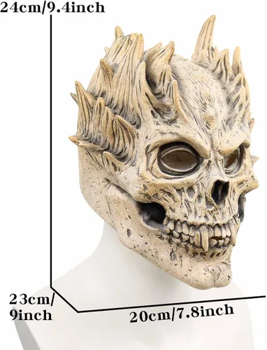 Vista 2 de Máscara de calavera de cabeza completa, máscara de esqueleto aterrador de demonio, máscara de demonio espeluznante de huesos viejos y guerreros