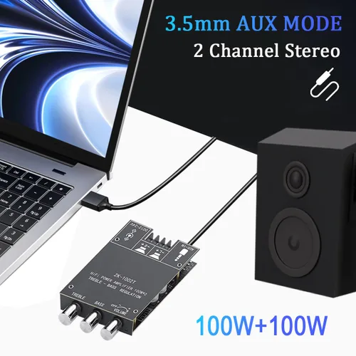 Vista 5 de ZK-1002T Placa de amplificador Bluetooth de 200W 2.0 CH Amplificador de audio con control de agudos y graves Placa de amplificador de potencia HiFi
