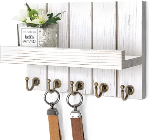Vista 20 de Rebee Vision Soporte de Pared para Llaves de Madera de Acacia – Soporte para Llaves Estilo Granja para Pared y Organizador de Correo con Estante