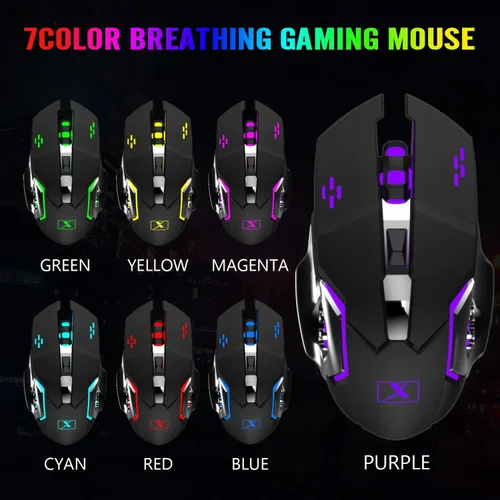 Vista 4 de Combo de teclado y mouse inalámbricos para juegos, teclado con retroiluminación LED arcoíris recargable con batería de 3,800 mAh, panel de metal