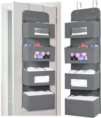Vista 10 de MAX Houser Organizador para colgar sobre la puerta con 5 estantes y 2 ganchos de metal, organizador de almacenamiento de pared con 5 bolsillos