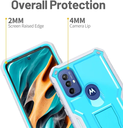 Vista 2 de FITO Funda para Moto G Play 2023, doble capa a prueba de golpes resistente para teléfono Motorola G Play 2023 con protector de pantalla, soporte Azul