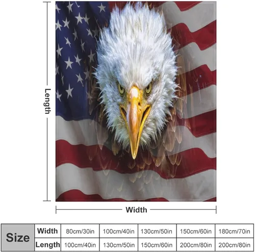 Vista 2 de Manta de bandera estadounidense con águila calva, decoración patriótica, forro polar esponjoso, grueso, tamaño grande, suave para sofá, silla, cama