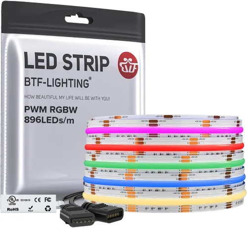 Vista 14 de BTF-LIGHTING FCOB COB Tira de luz LED RGBW 6500K 896LED/m 3m DC12V Flexible de cambio de color de alta densidad y luz uniforme de 12mm de ancho