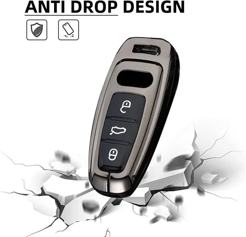 Vista 5 de SANRILY Funda para llave Audi con llavero, negro, gris (Gray-Black)