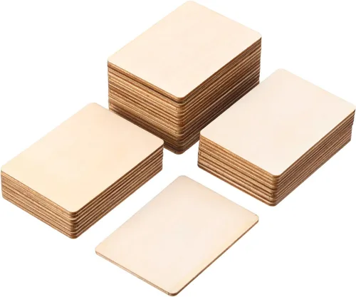 Vista 5 de Boao Cuadrados de madera en blanco, piezas de madera sin terminar, esquinas redondas cuadradas de madera para proyectos de manualidades, decoración