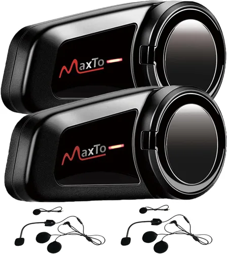Vista 8 de MAXTO Auriculares Bluetooth M2 para motocicleta, casco de motocicleta Bluetooth 5.0, 6 vías 3280 pies, sistema de comunicación de intercomunicación