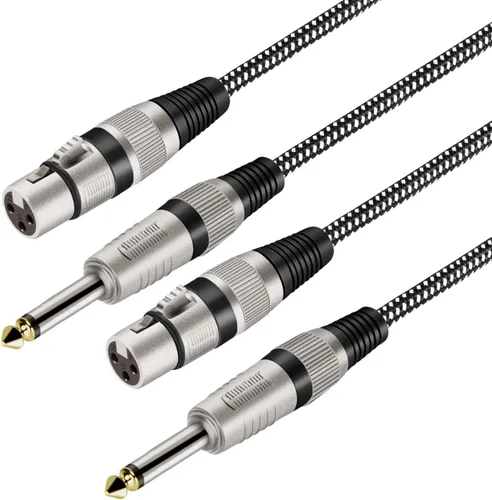 Vista 8 de Cable XLR hembra a 1/4 pulgada TS 3 pies, cable de micrófono de 3 pines XLR hembra de nailon trenzado a 6.35mm TS macho desequilibrado