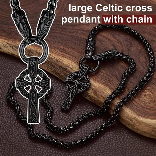 Vista 3 de ChainsProMax Collar grueso vikingo MjolnirFenrir loboceltaruna, con cadena de 28 pulgadas, puede personalizar, joyería vikingo nórdico de acero