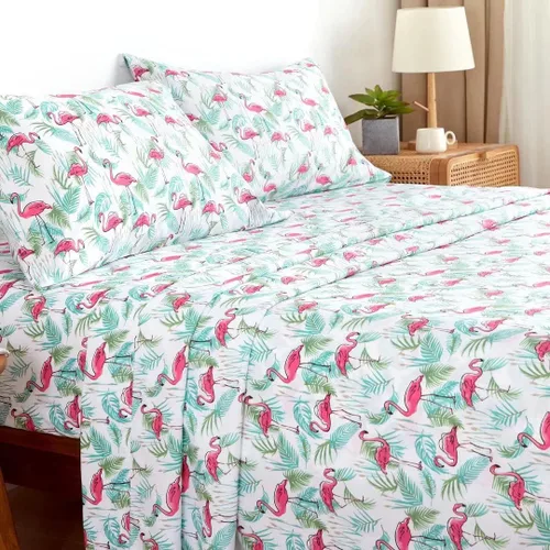 Vista 20 de KACEMOO Juego de sábanas Queen de 4 piezas con estampado floral beige, juego de sábanas bohemias de microfibra con bolsillo profundo, lujosas Beige