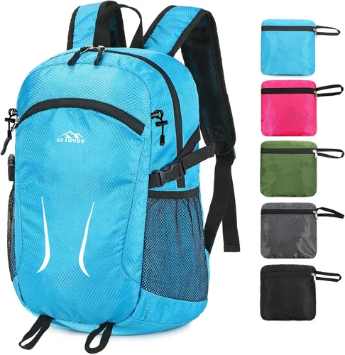 Vista 10 de Mochila pequeña de senderismo para viajes, ligera, plegable, mochila de día resistente al agua, mochilas plegables de 15L para viajes, mujeres, Negro
