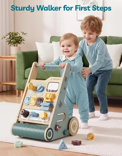 Vista 5 de TOPBRIGHT - Andador de madera para bebés con centro de actividades para Verde