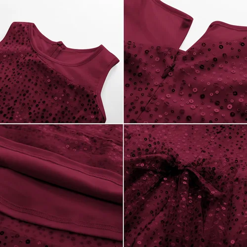 Vista 7 de GRACE KARIN Vestido de fiesta de lentejuelas para niñas, sin mangas, brillante, elegante, acampanado, maxi vestidos de 5 a 12 años