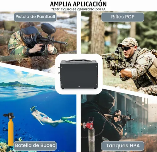 Vista 5 de Compresor de aire PCP, compresor de pistola de aire, portátil 4500Psi/30Mpa, sin agua/aceite, arranque de un botón, disco de estallido, ventilador
