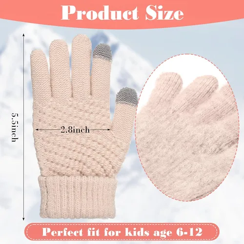 Vista 2 de 4 pares de guantes de punto para pantalla táctil de invierno para niños