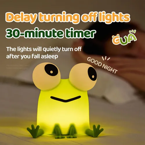 Vista 6 de Luz nocturna de rana para niños, bonita luz nocturna de silicona regulable para guardería, lámpara de noche recargable, regalos creativos portátiles