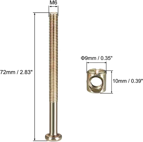 Vista 3 de uxcell M6 x 2.756 in muebles tornillos tuerca tuerca tornillo hexagonal con tuercas de barril Phillips-Ranurado medio hilo cinc 10