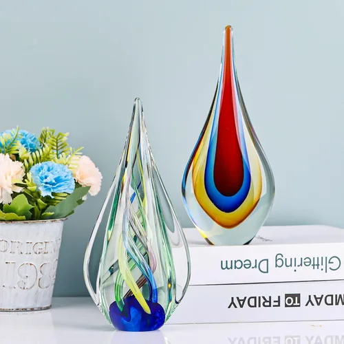 Vista 6 de Escultura de 9 pulgadas de alto, decoración de vidrio soplado a mano, pisapapeles para escritorio de oficina, figuritas de arte de vidrio moderno