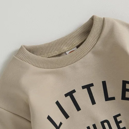 Vista 35 de Conjunto de 2 piezas de sudadera con estampado de letras y cuello redondo para bebé niño