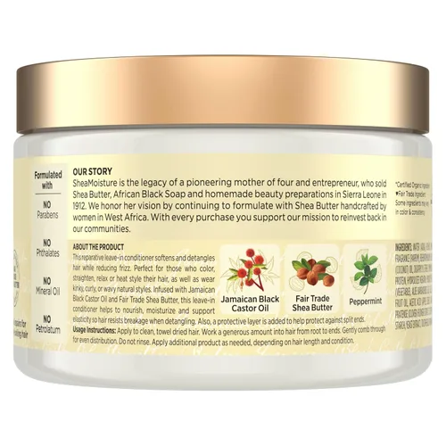 Vista 2 de SheaMoisture Aceite de Ricino Negro Jamaiquino, Acondicionador Fortalecedor y Restaurador Sin Enjuague, 11.5 fl oz (340 ml)