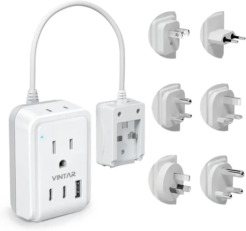 Vista 13 de VINTAR - Kit de adaptador de viaje universal, adaptador de enchufe internacional con 3 puertos USB (2 USB C, 3.4 A) y 2 salidas americanas, tipo A